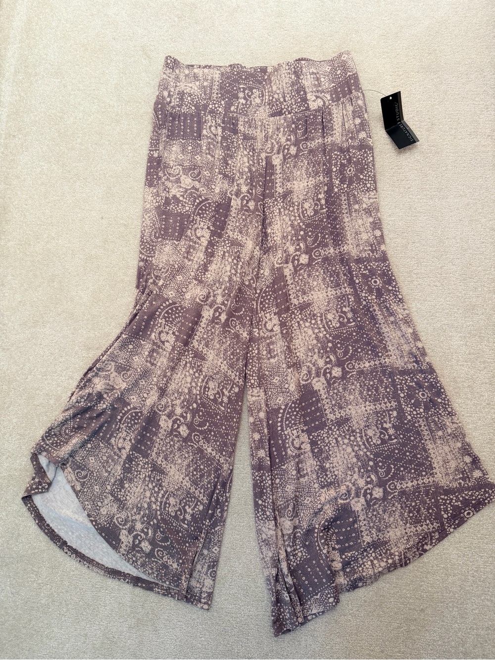 NWT! Signature Studio Taupe Paisley Wide-Leg Palazzo Pants